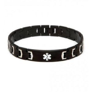 NEW! DIABETES Black Stainless Link Medical ID Bracelet